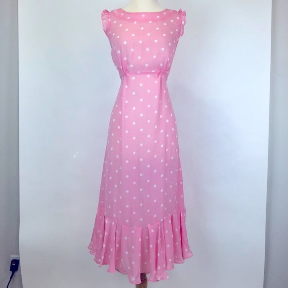 NWT SELKIE Pink polkadot NWT maxi dress large cottagecore puffy - Picture 4 of 8